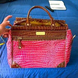 Samantha Brown Embossed Croco Dowel Bag 16” wide 12.25 tall 7.5” deep.